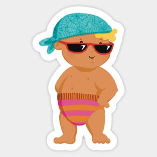 Vacation mood on - the toddler King of the beach enjoying the holiday , free Sticker